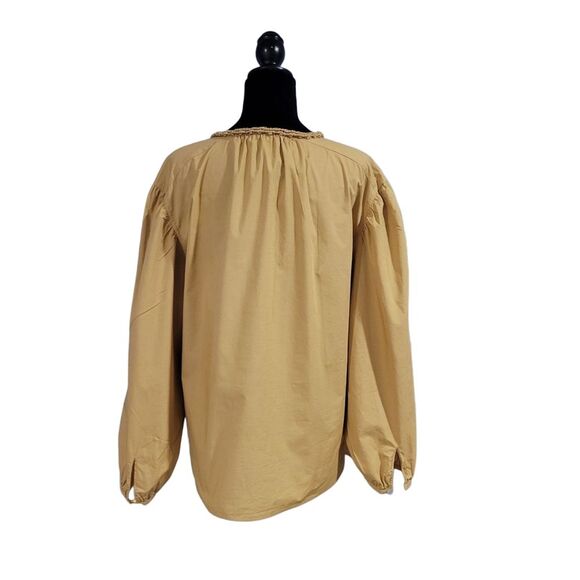 Vince Band-Collar Braided-Trim Button Front Puff Sleeve Shirt Mustard Size XXXL - Picture 4 of 8